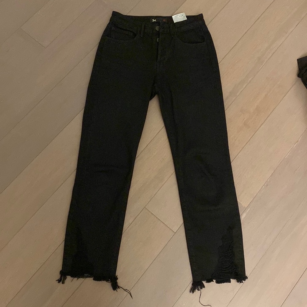 3x1 jeans high waist straight leg cropped black jeans size 24